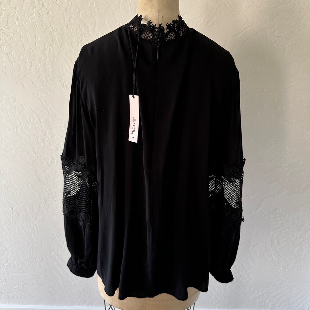 CHICOS Black Label | Womens Lace Trim Top $160 NEW Size 14 Black Whimsigoth Boho - Picture 3 of 16